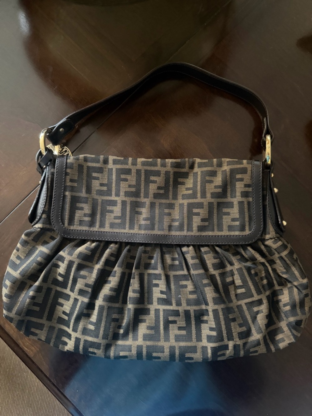 Fendi Black and Brown FF Zucca Shoulder Bag with Logo Charm - Picture 2 of 16